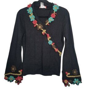 J. Marco Women's black Embroidered V-Neck Sweater size Small/Medium SM